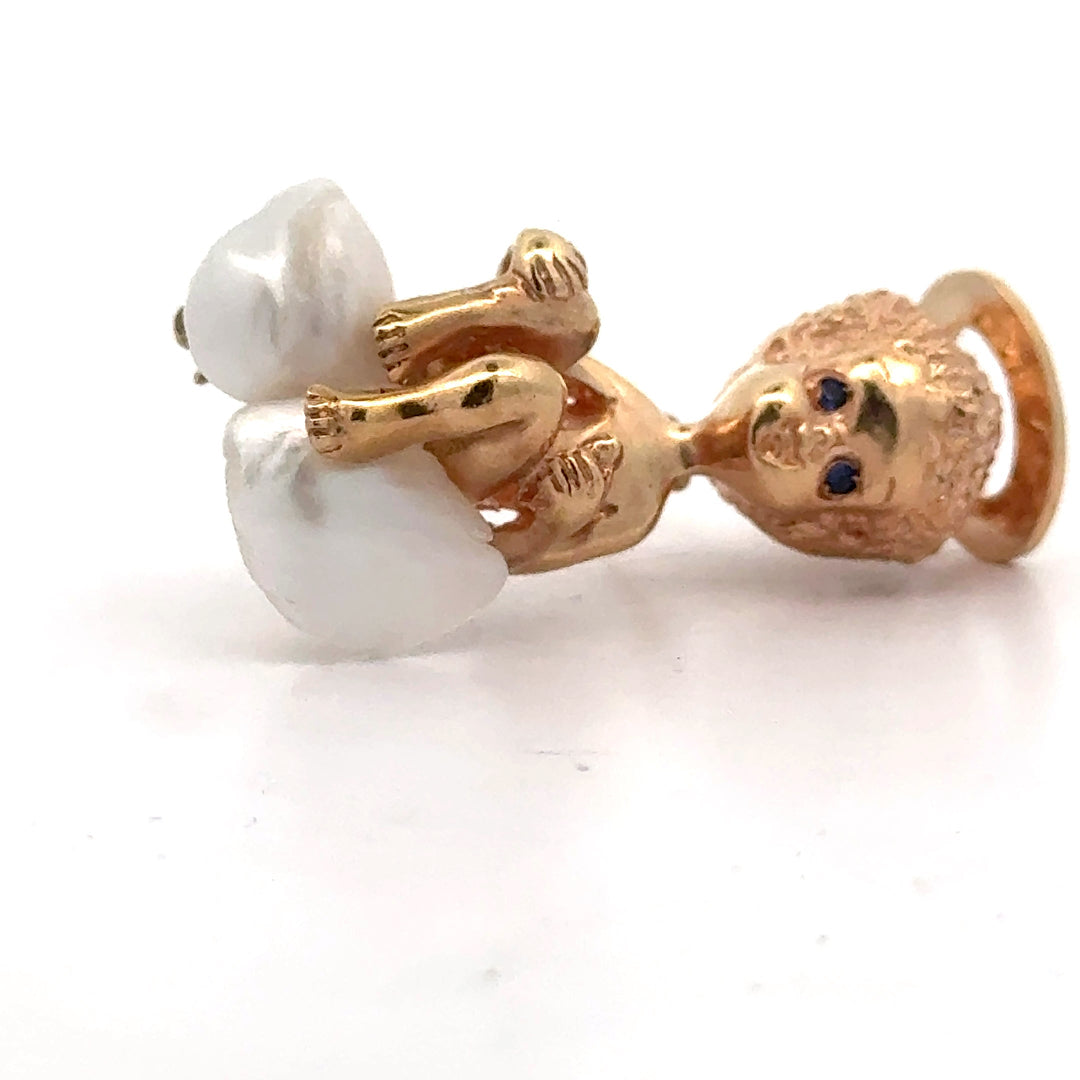 Estate Designer William Ruser Sapphire & Biwa Pearl Angel Brooch 15557