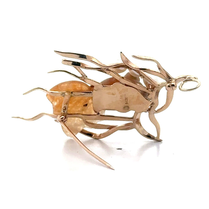 Estate Carved Agate & Pearl Fish Pendant/Brooch 15561