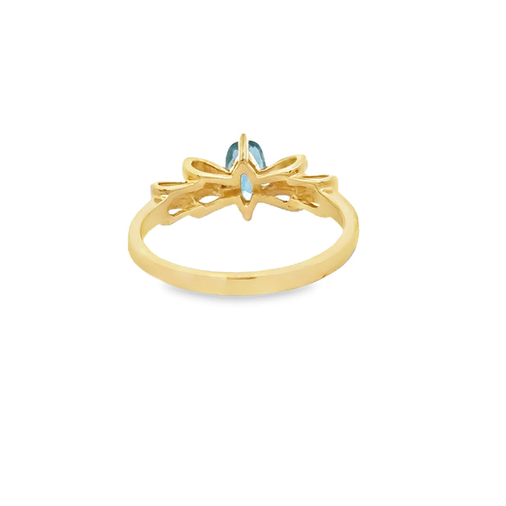 Oval Aquamarine, Diamond and 14K Yellow Gold Bow Ring