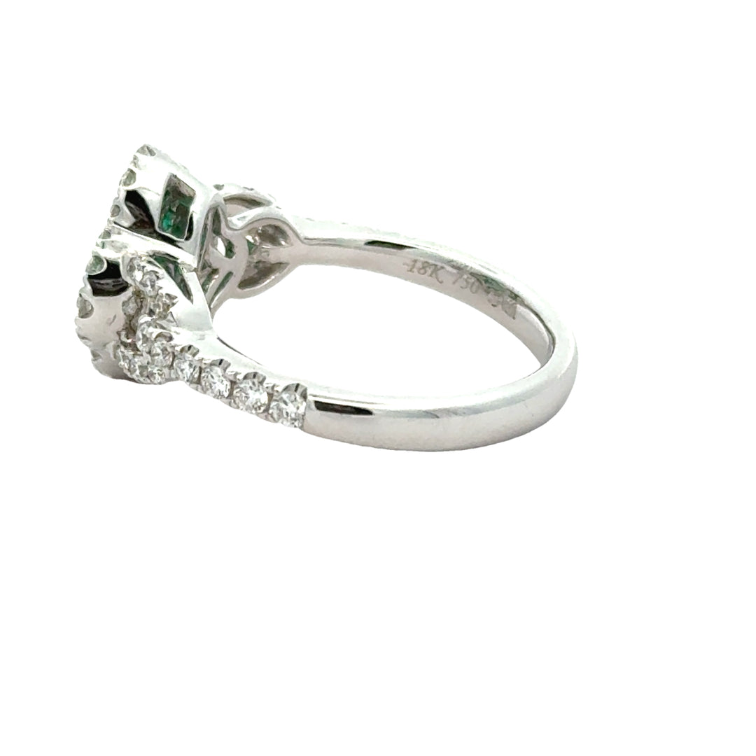 Emerald, Diamond and 18K White Gold Cocktail Ring