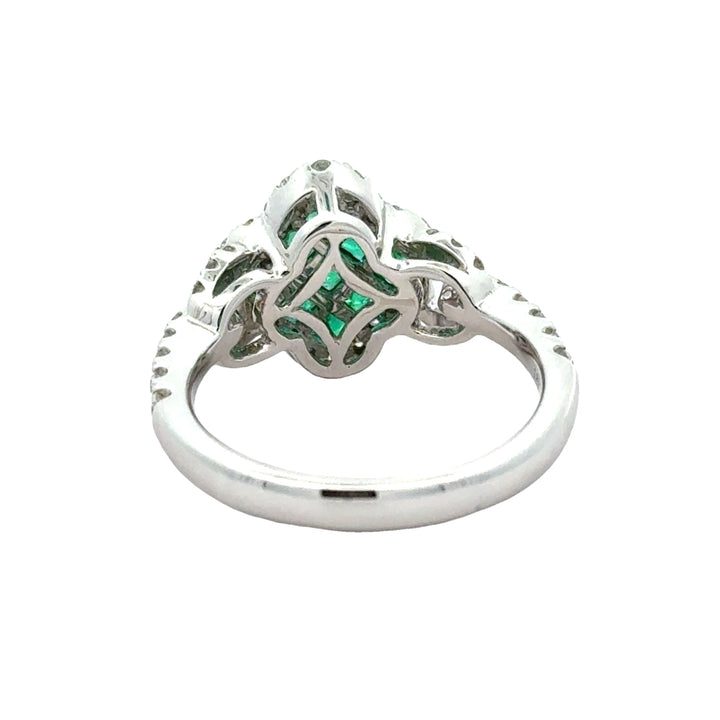 Emerald, Diamond and 18K White Gold Cocktail Ring