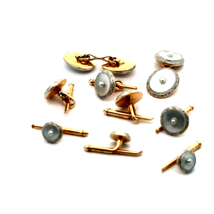 Mother of Pearl Tuxedo Shirt Studs & Matching Double Sided Cuff Link (Set in Original Box)