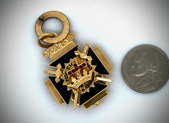 Estate Circa 1919 32nd Knights Templar Masonic Pendant 14K Yellow Gold "In This Sign; You Will Conquer" 15671