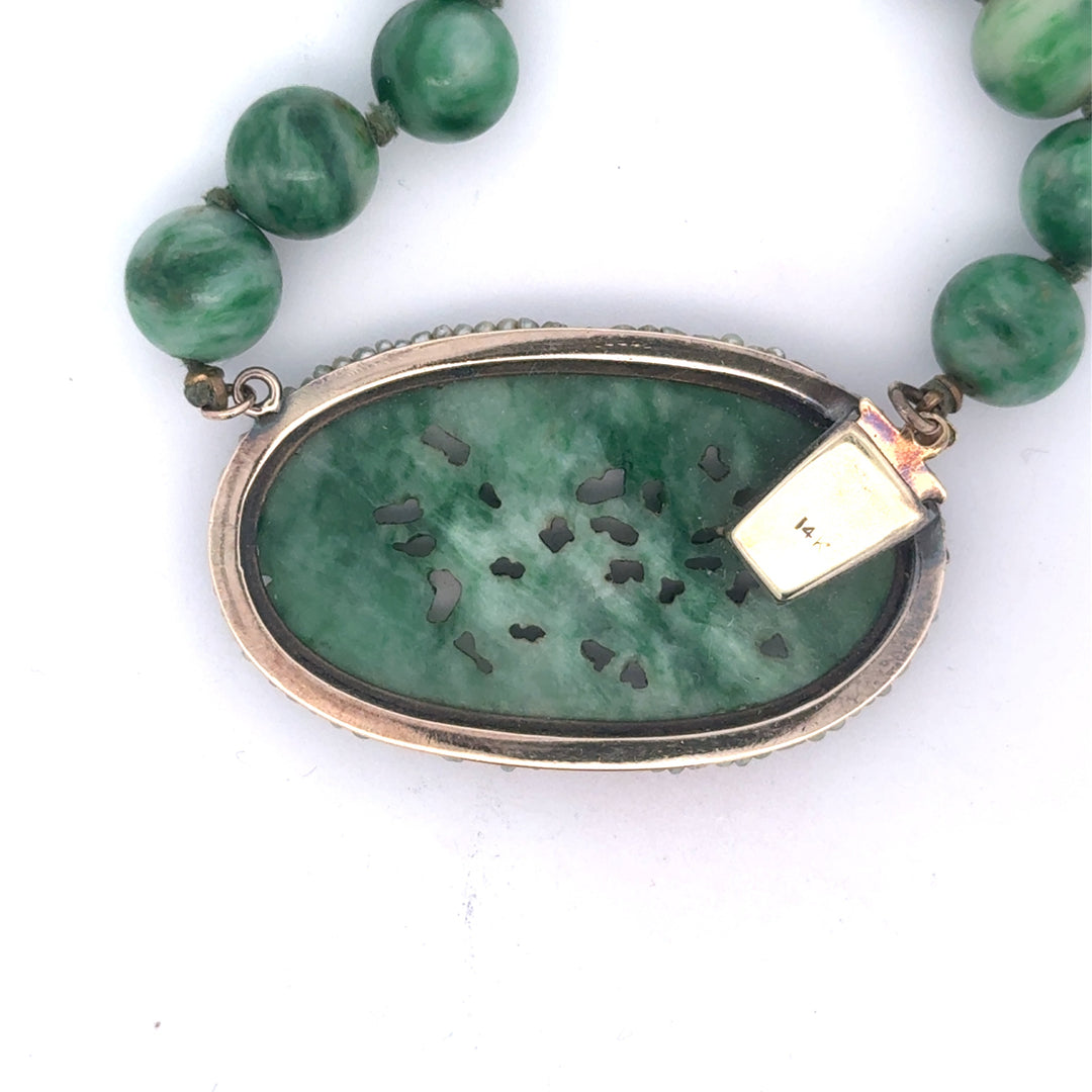 Estate Jadeite & Natural Pearl 14K White Gold Necklace 15667