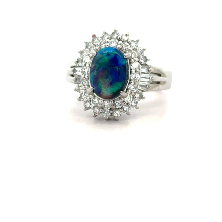 Estate Black Opal & Diamond Platinum Ring 15676