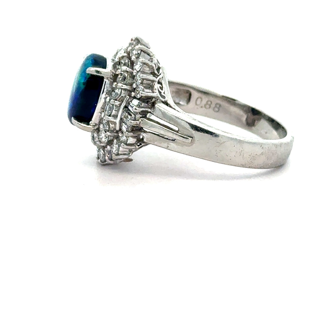 Estate Black Opal & Diamond Platinum Ring 15676