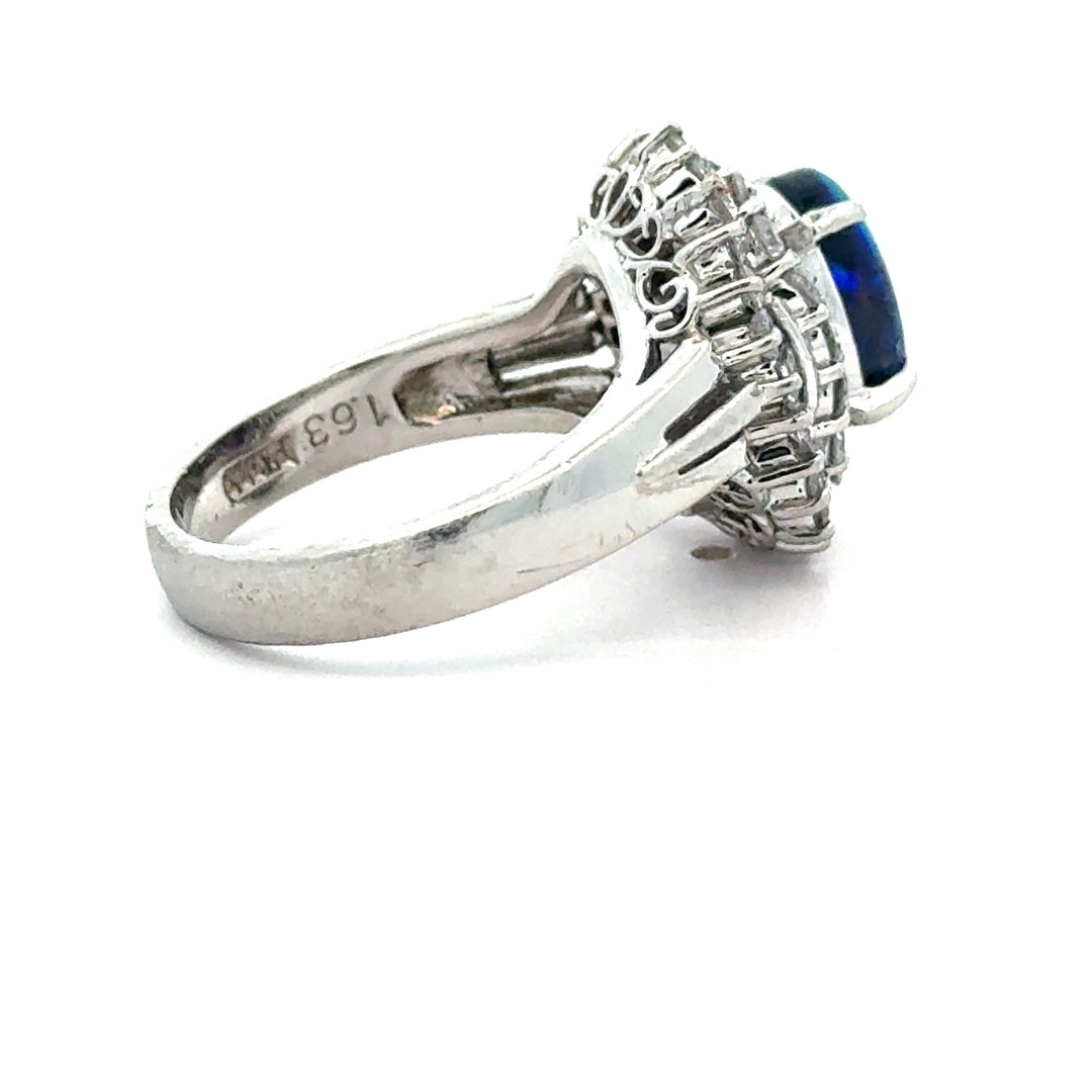 Estate Black Opal & Diamond Platinum Ring 15676