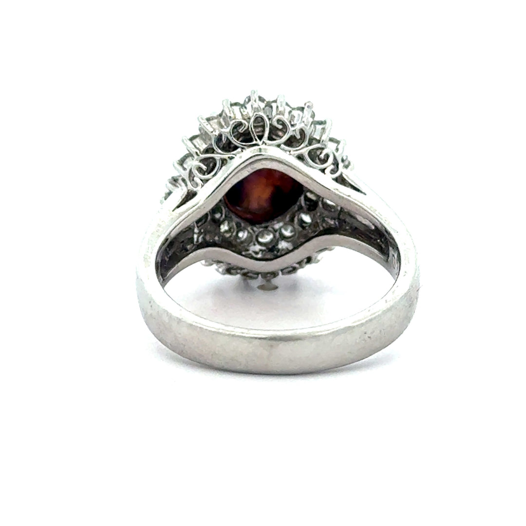 Estate Black Opal & Diamond Platinum Ring 15676