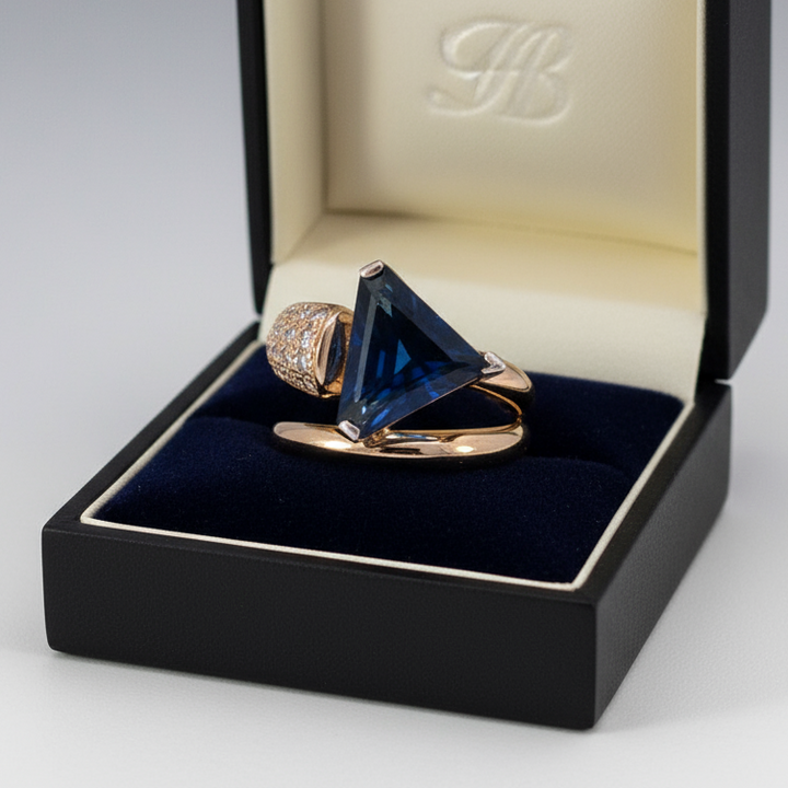 Estate Designer No Heat 3.88 ct Sapphire & Diamond Platinum/18 K Yellow Gold Ring 15722