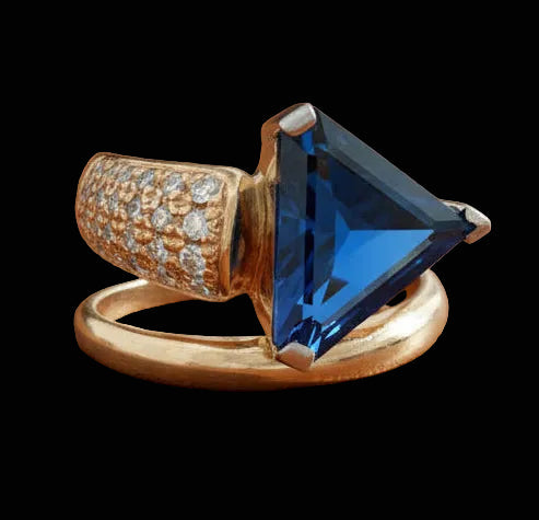 Estate Designer No Heat 3.88 ct Sapphire & Diamond Platinum/18 K Yellow Gold Ring 15722