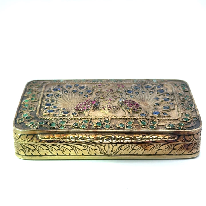 Double Peacock Sapphire, Ruby and Emerald Gilt Gold over Silver Box