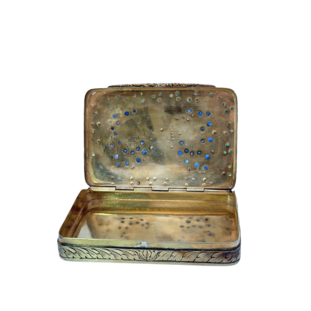 Double Peacock Sapphire, Ruby and Emerald Gilt Gold over Silver Box