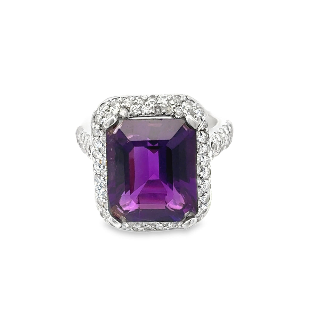 Amethyst and Diamond 14kt White Gold Ring