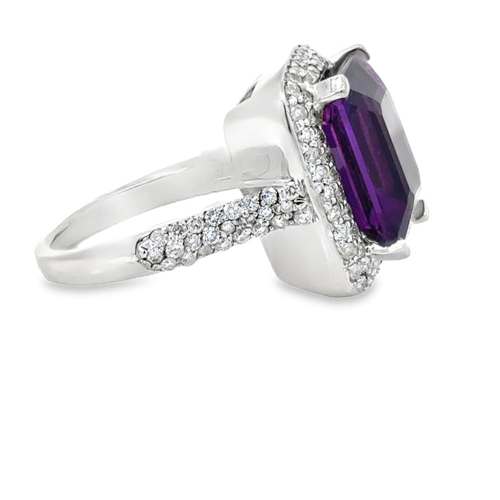 Amethyst and Diamond 14kt White Gold Ring