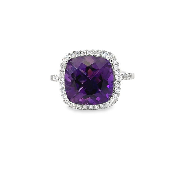 Amethyst and Diamond 14kt White Gold Ring