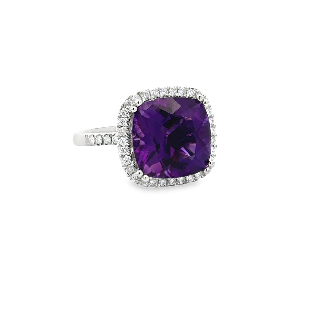 Amethyst and Diamond 14kt White Gold Ring