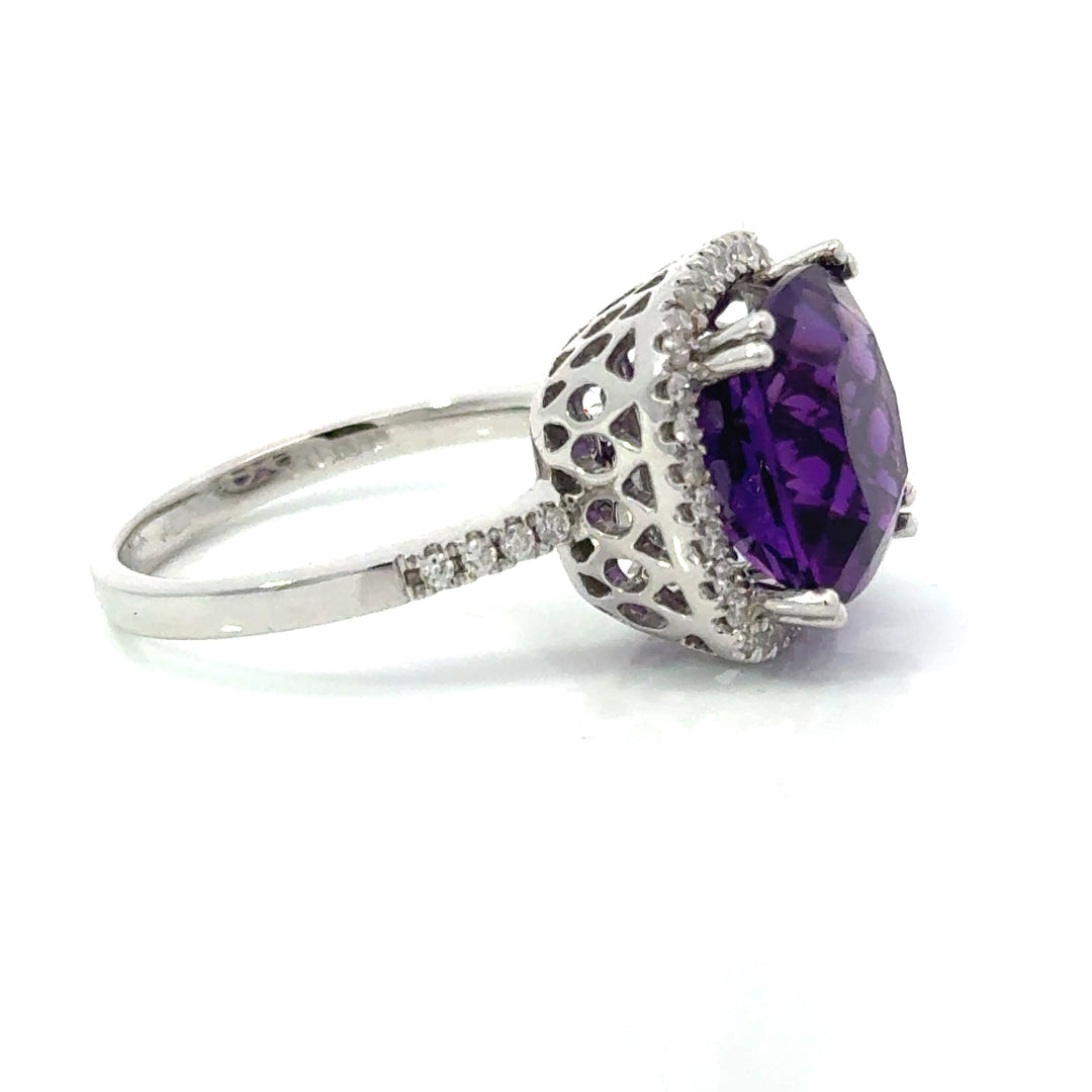 Amethyst and Diamond 14kt White Gold Ring