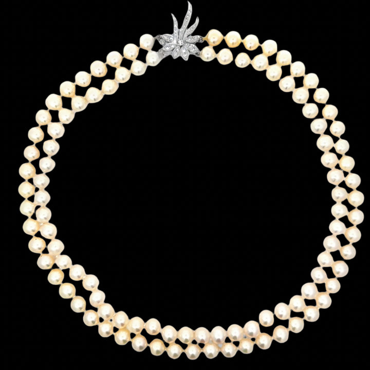 Vintage Two Strand Japanese Akoya Pearl Necklace
