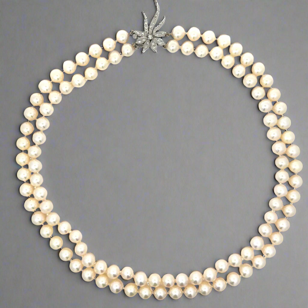 Vintage Two Strand Japanese Akoya Pearl Necklace