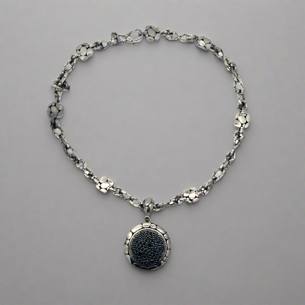 John Hardy Kali Lava Sterling Silver Black Sapphire Pendant/Chain Necklace