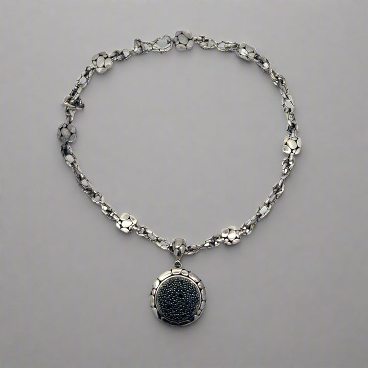 John Hardy Kali Lava Sterling Silver Black Sapphire Pendant/Chain Necklace