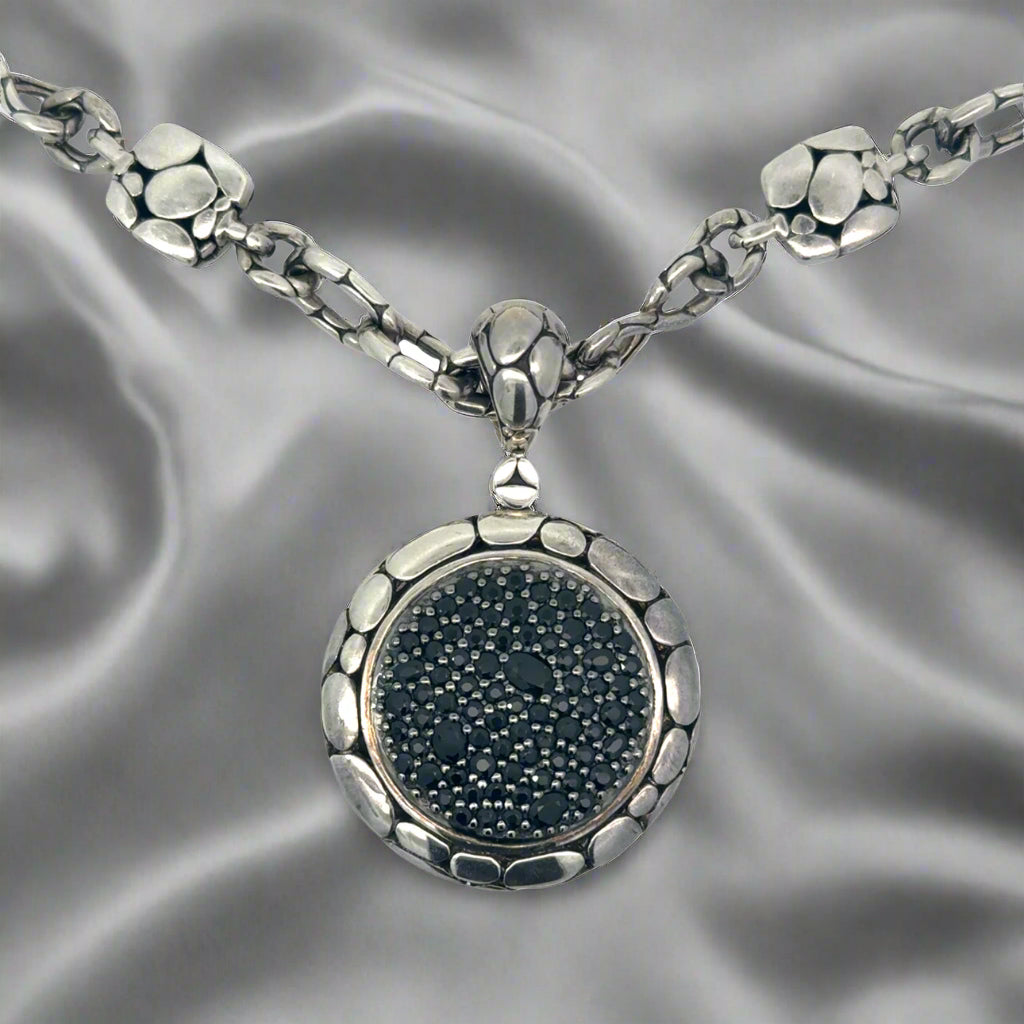 John Hardy Kali Lava Sterling Silver Black Sapphire Pendant/Chain Necklace