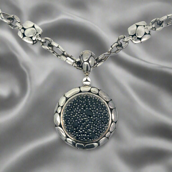 John Hardy Kali Lava Sterling Silver Black Sapphire Pendant/Chain Necklace