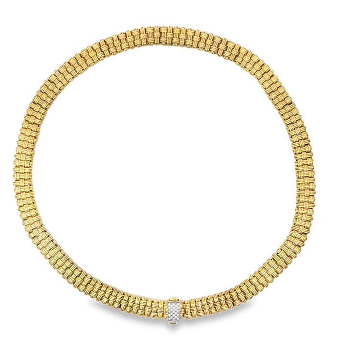 Roberto Coin Appassionata Basket Weave 18K Yellow Gold and Diamond Necklace