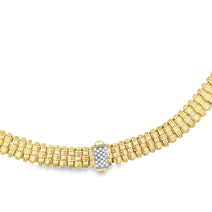 Roberto Coin Appassionata Basket Weave 18K Yellow Gold and Diamond Necklace