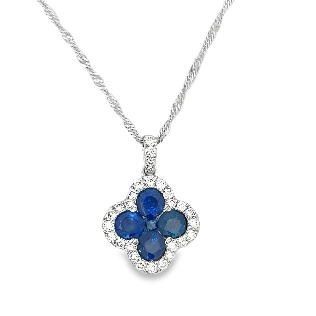 Diamond and Sapphire 14K White Gold Clover Necklace