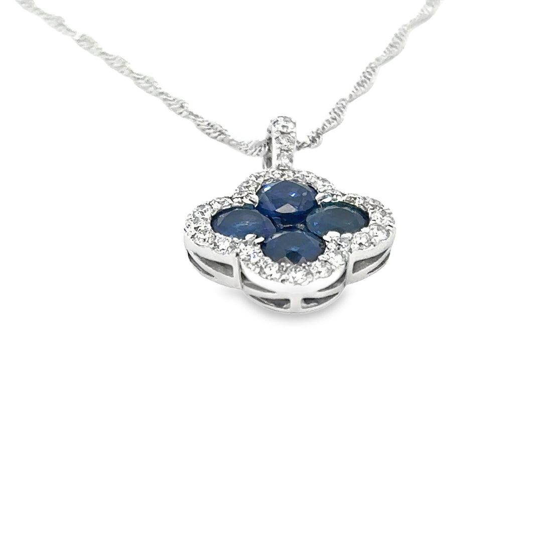 Diamond and Sapphire 14K White Gold Clover Necklace