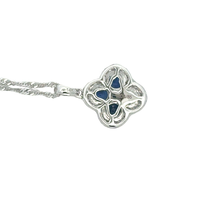 Diamond and Sapphire 14K White Gold Clover Necklace