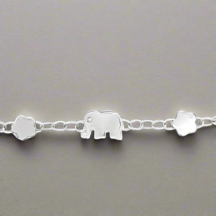 Italian Elephant and Flower 14K White Gold Bracelet