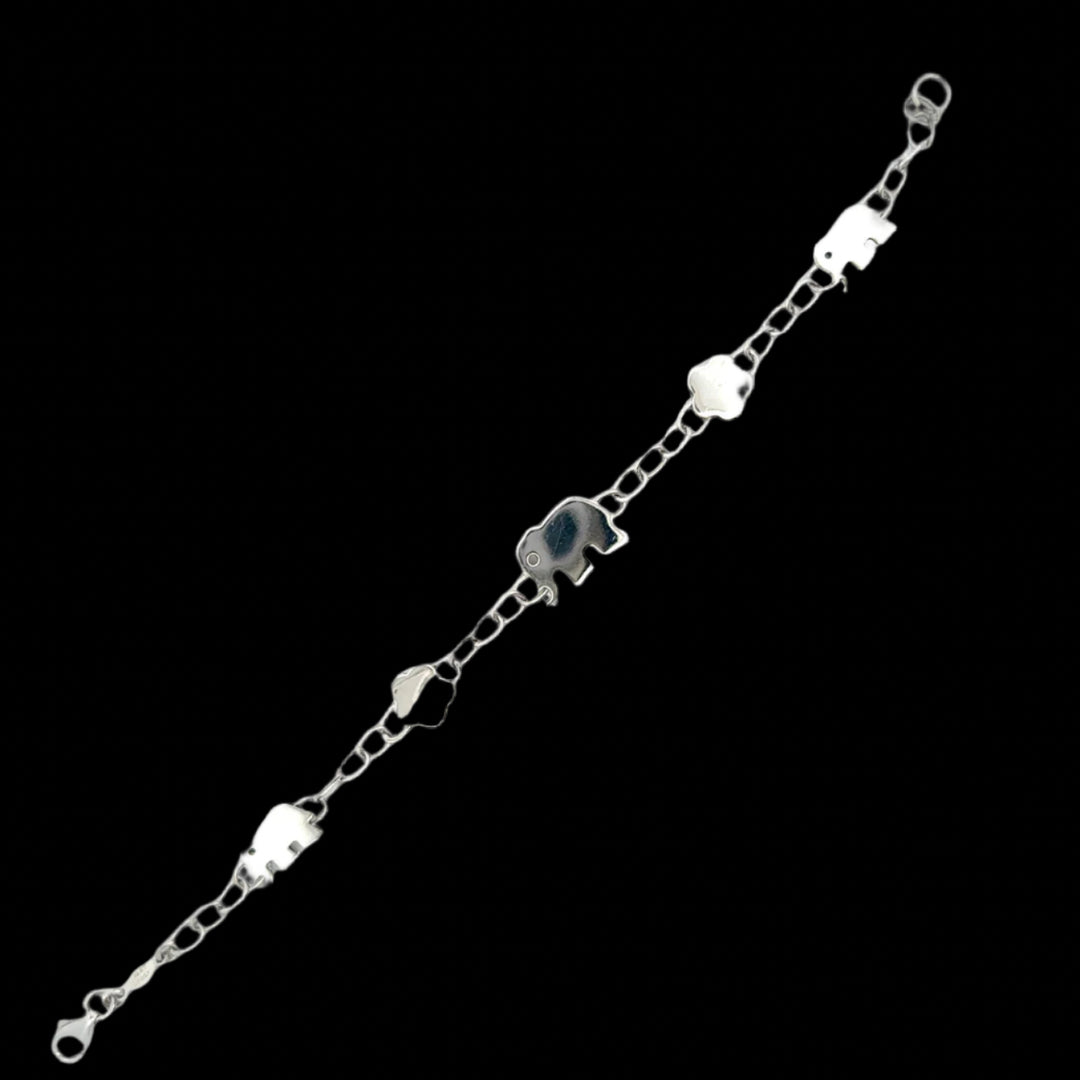 Italian Elephant and Flower 14K White Gold Bracelet