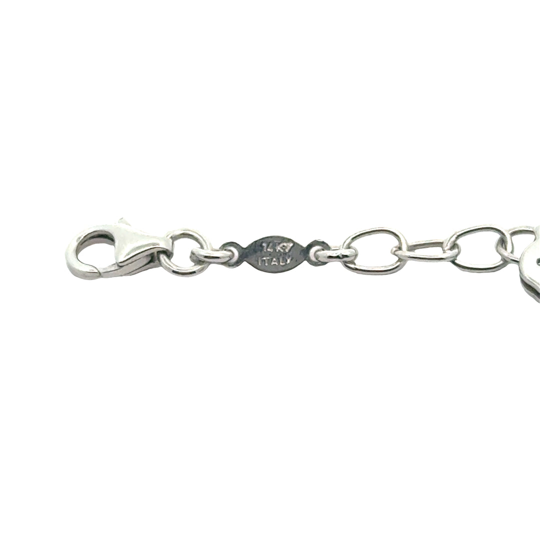Italian Elephant and Flower 14K White Gold Bracelet
