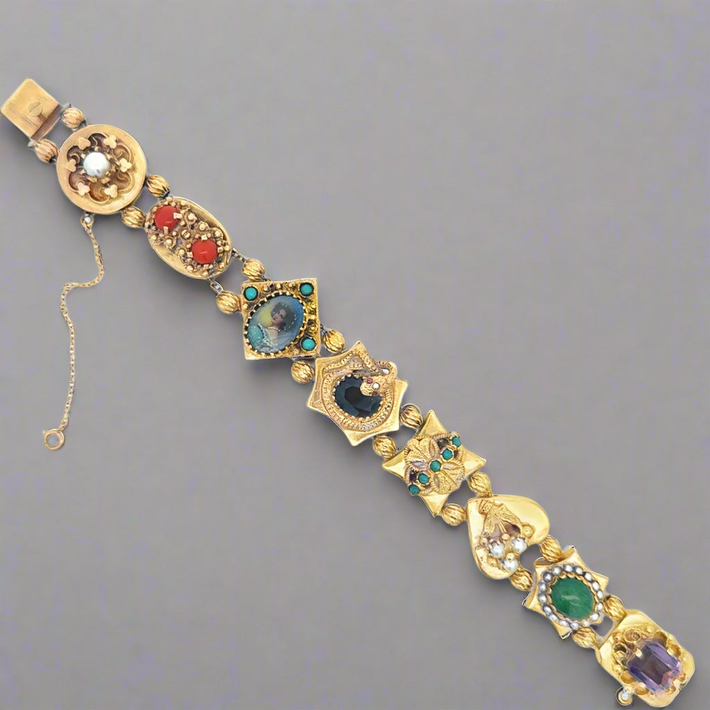 Amazing Victorian Vintage Slide Charm Bracelet