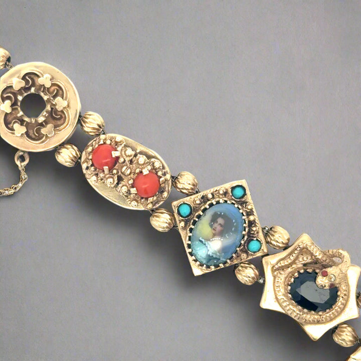 Amazing Victorian Vintage Slide Charm Bracelet