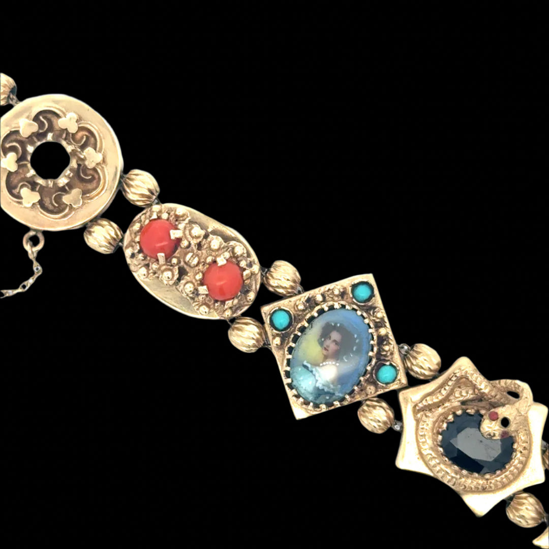 Amazing Victorian Vintage Slide Charm Bracelet