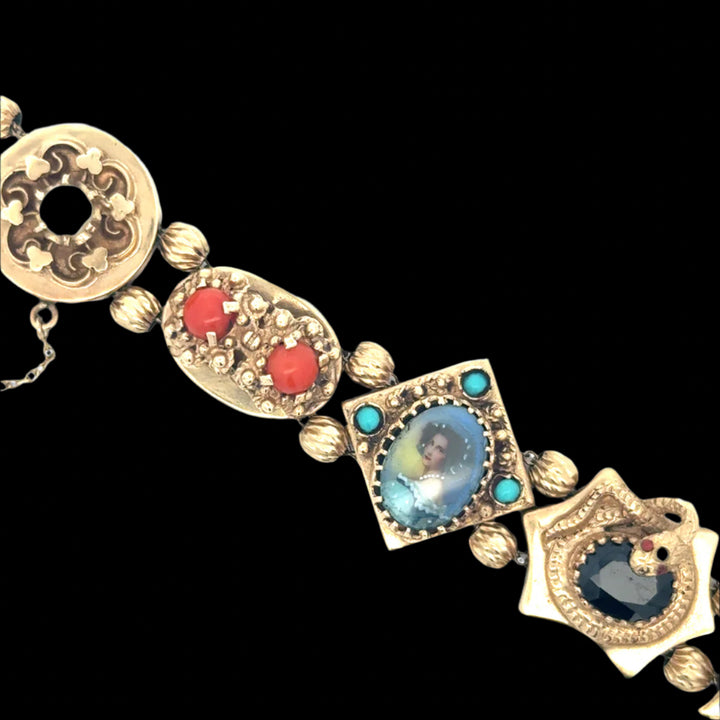 Amazing Victorian Vintage Slide Charm Bracelet