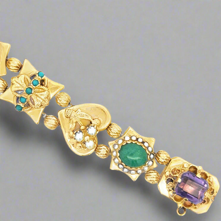 Amazing Victorian Vintage Slide Charm Bracelet