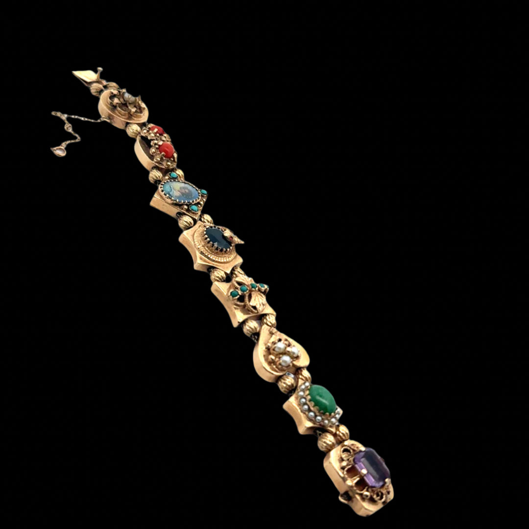 Amazing Victorian Vintage Slide Charm Bracelet