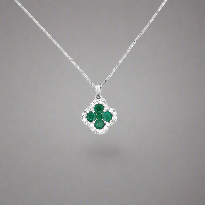 Diamond and Emerald 14K White Gold Clover Necklace