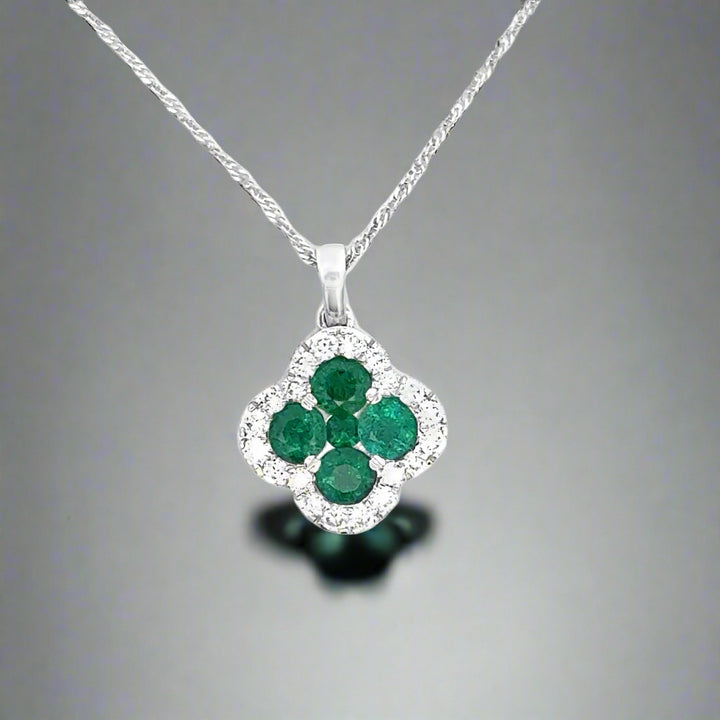 Diamond and Emerald 14K White Gold Clover Necklace
