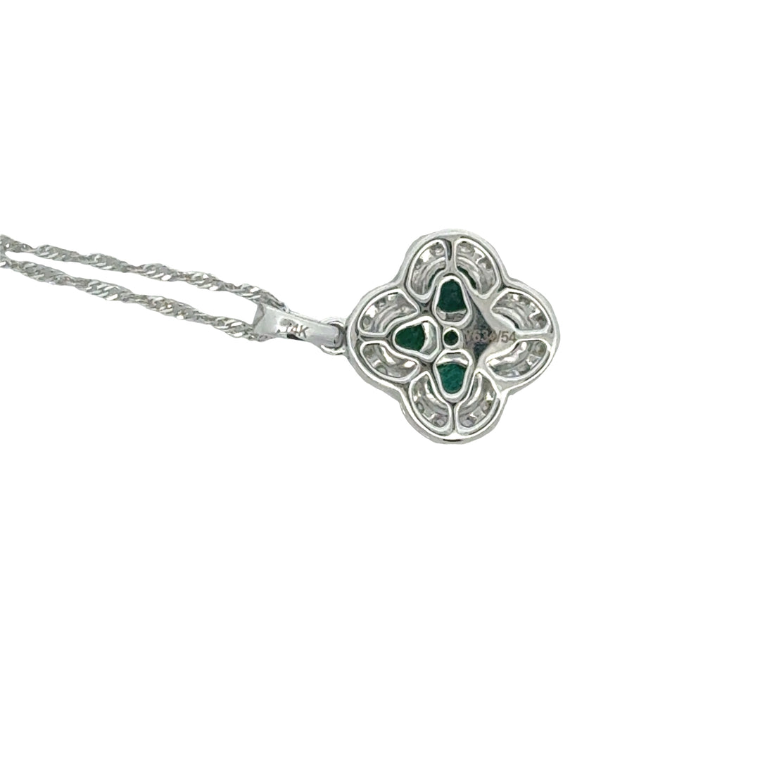 Diamond and Emerald 14K White Gold Clover Necklace
