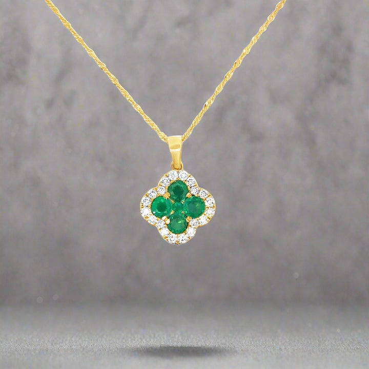 Diamond and Emerald 14K Yellow Gold Clover Necklace