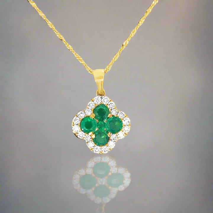 Diamond and Emerald 14K Yellow Gold Clover Necklace