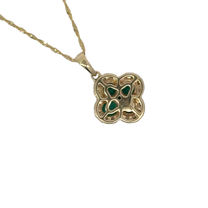 Diamond and Emerald 14K Yellow Gold Clover Necklace