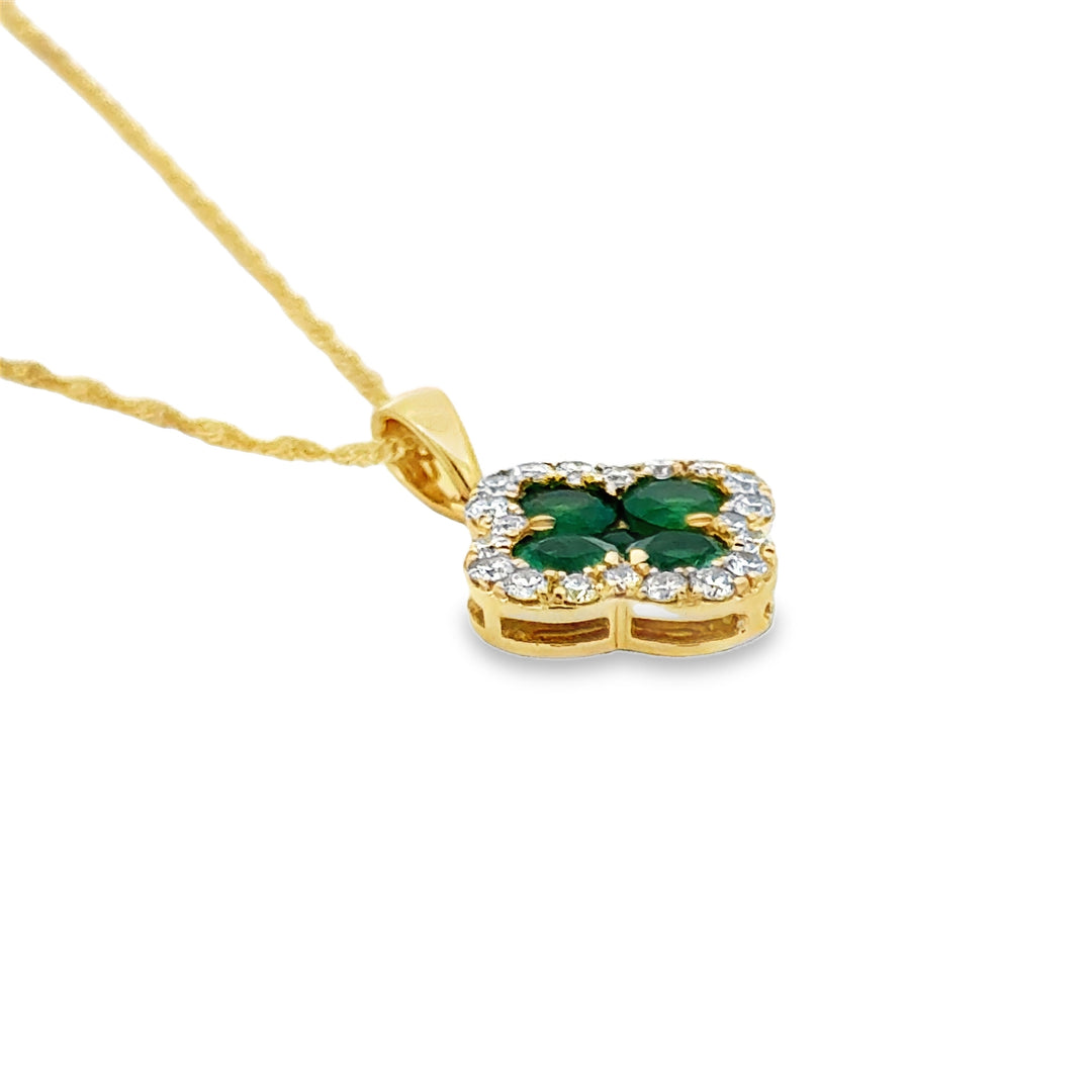 Diamond and Emerald 14K Yellow Gold Clover Necklace
