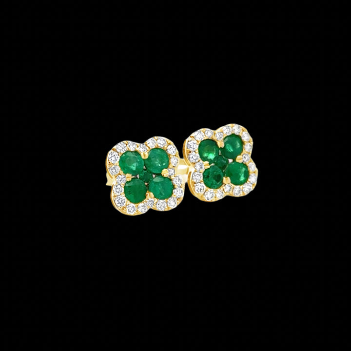 14K Yellow Gold Diamond and Emerald Clover Earrings