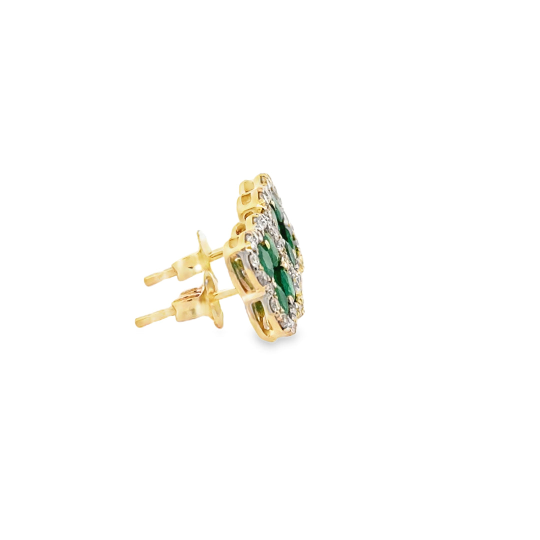 14K Yellow Gold Diamond and Emerald Clover Earrings